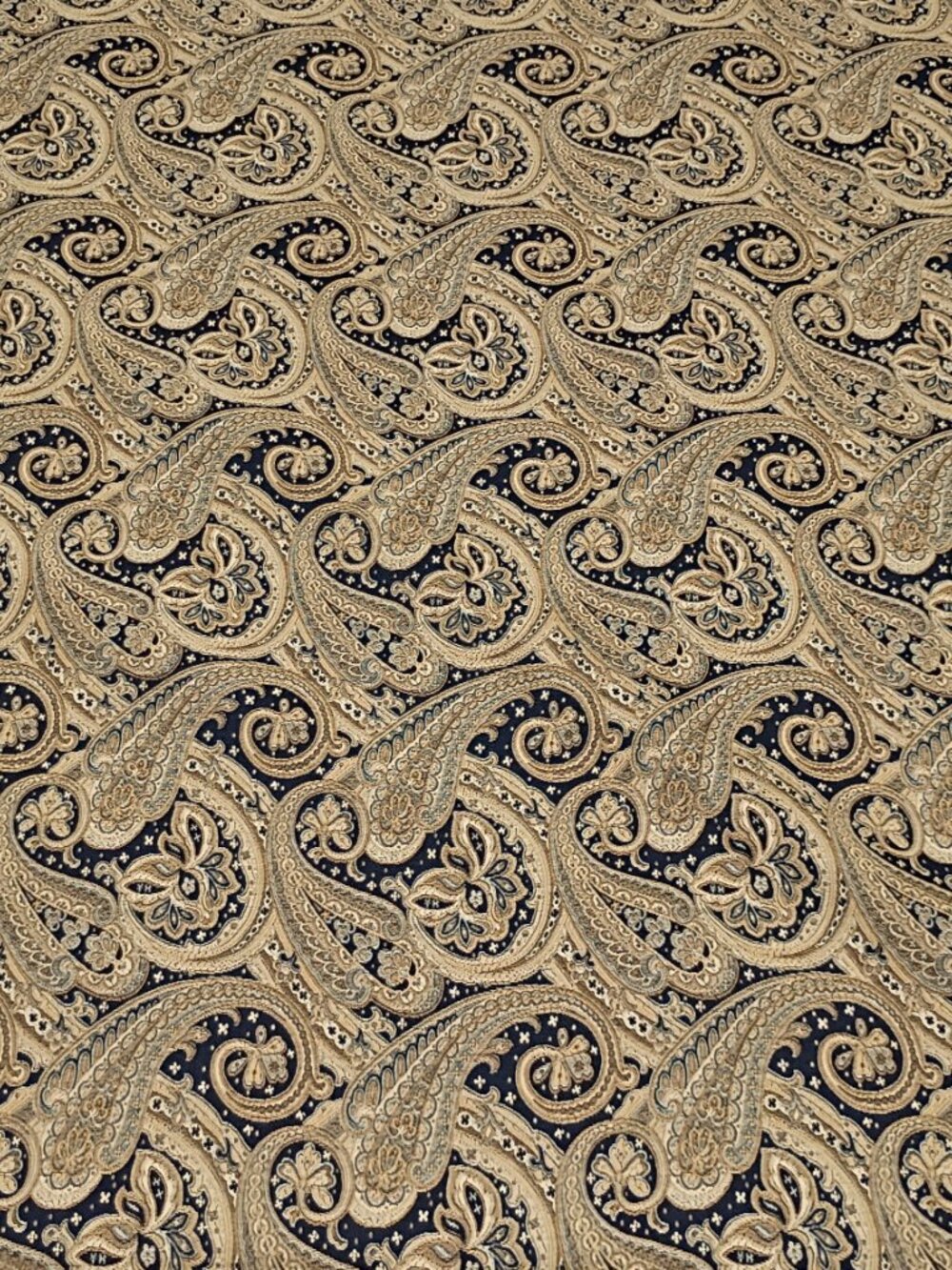 Vintage Heavy Upholstery Fabric 5 Yards Black and Gold Paisley Woven Jacquard